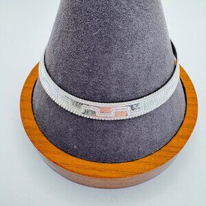 Alternating Design Herringbone Chain Bracelet Sterling Silver 925 7.5" Length